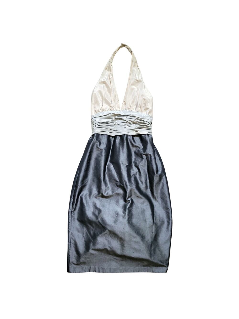 Vintage Y2K Kay Unger Sz 8 Dress Silk Midi Halter Gray Colorblock Formal Satin